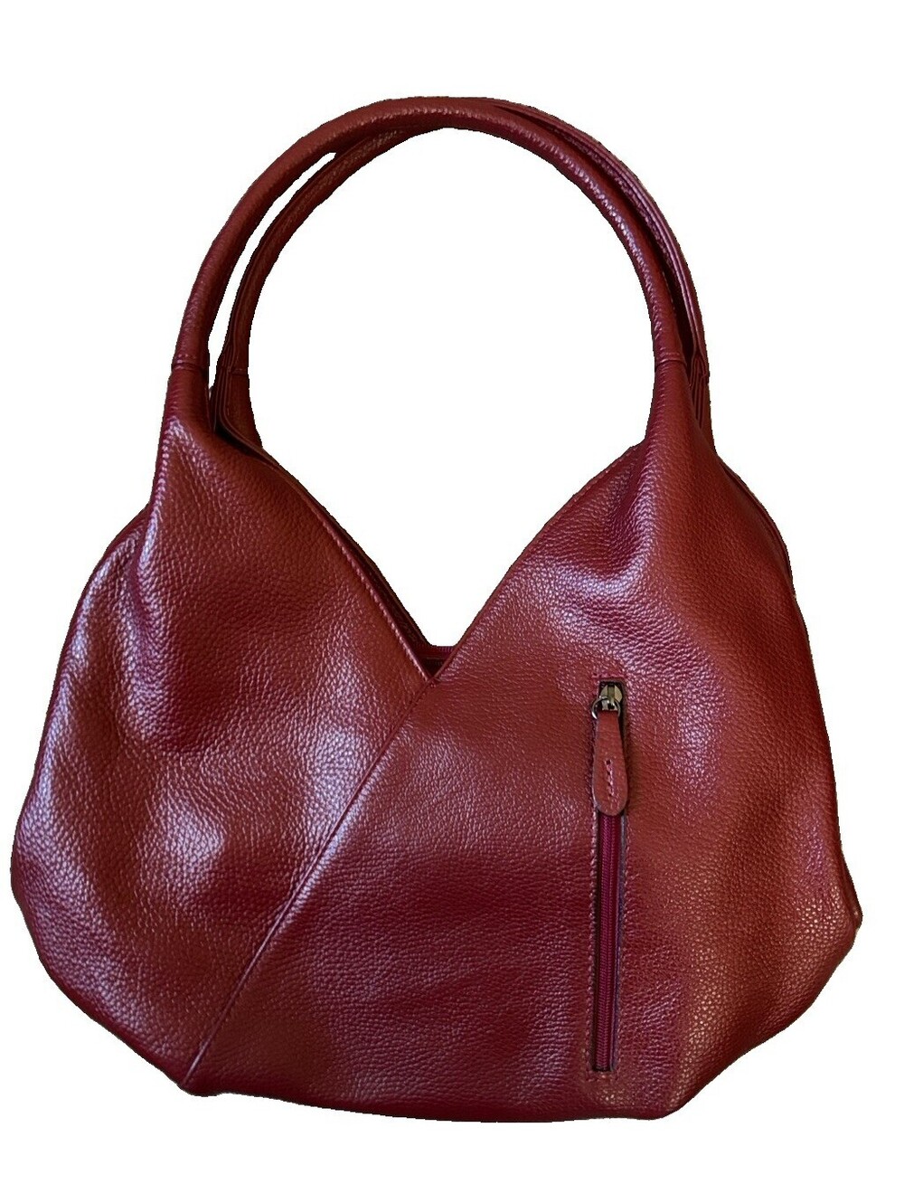 Roberta M Italian Maroon Leather Hobo Deep V Handbag Made In Italy